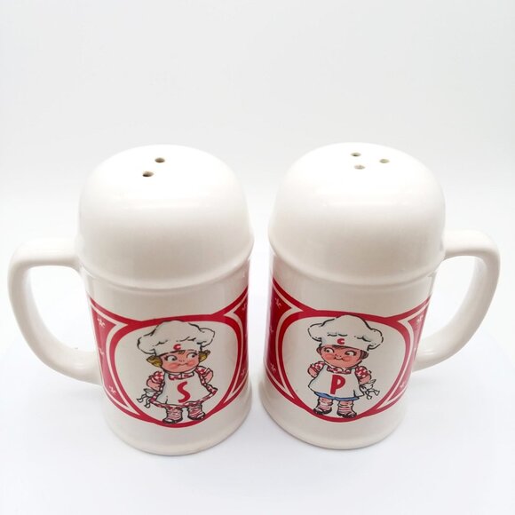 Salt Pepper Shakers Campbell's Soup Kids Set Handles Large VTG Twins Retro Large - Picture 2 of 7